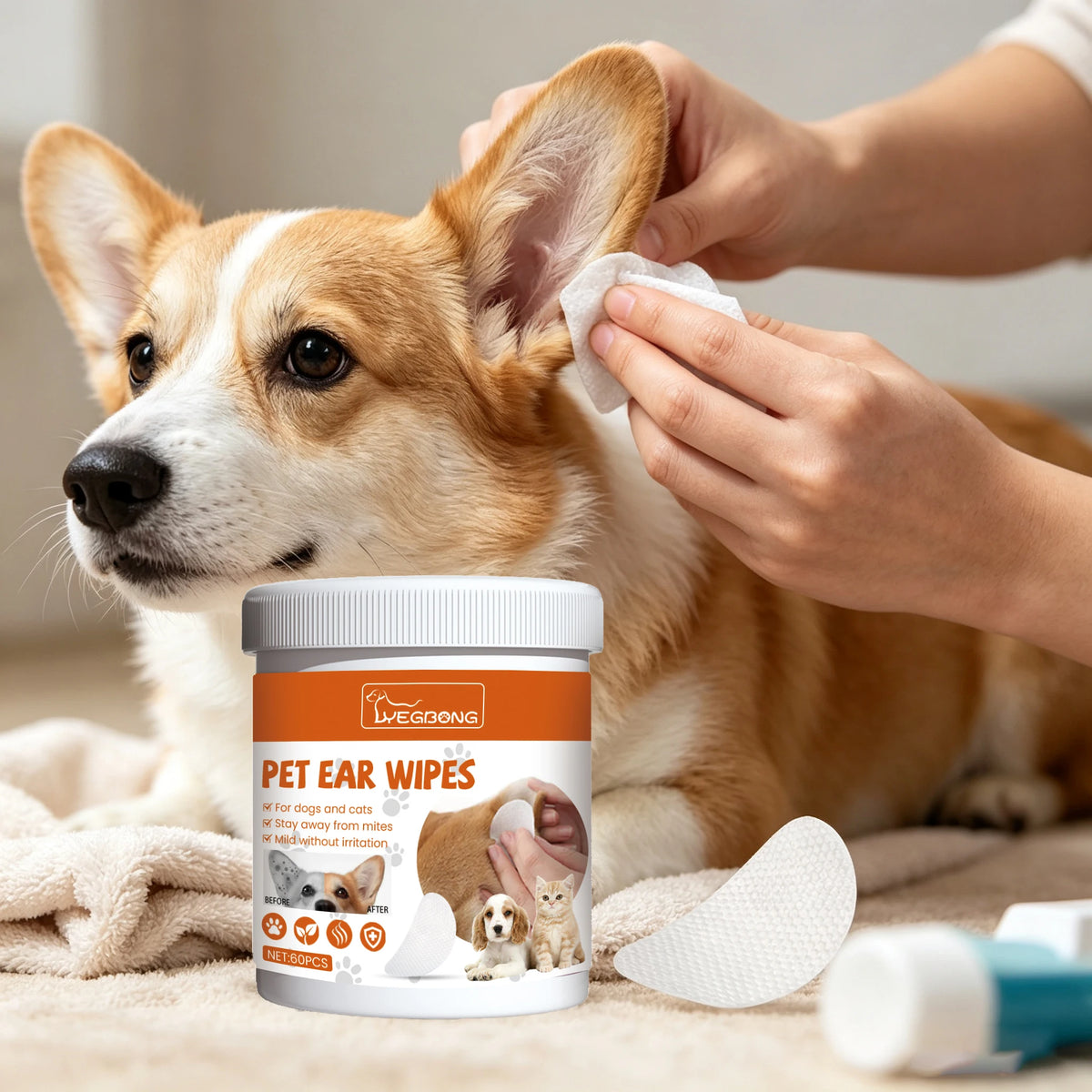Yegbong Gentle Pet Ear Cleaning Wipes For Cats And Dogs
