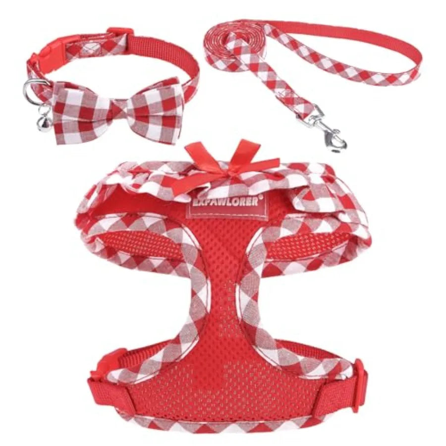 Adjustable Step In Dog Harness Collar And Leash Set