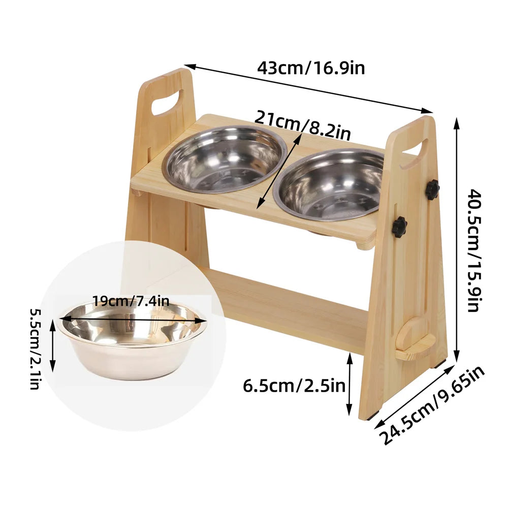 Height Adjustable Elevated Dog Bowl Stand With Stainless Steel Bowls