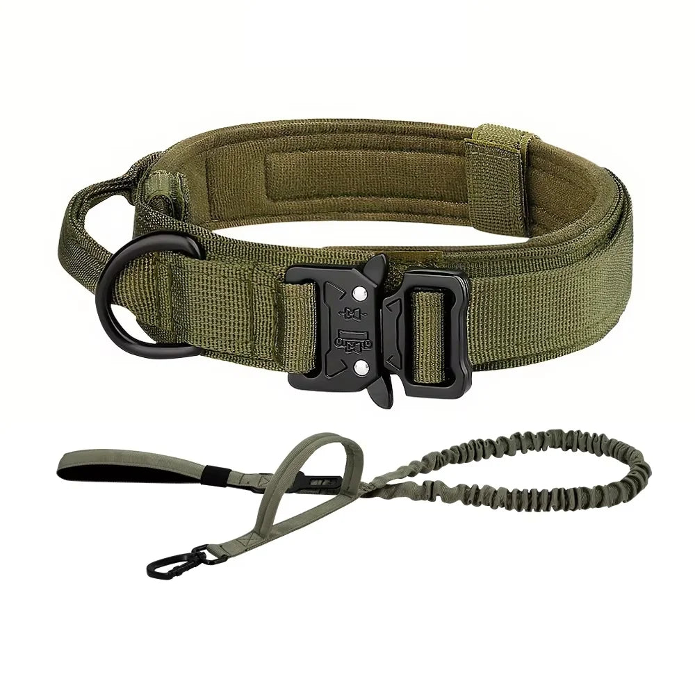 PetraVel Adjustable Tactical Dog Collar And Nylon Leash Set