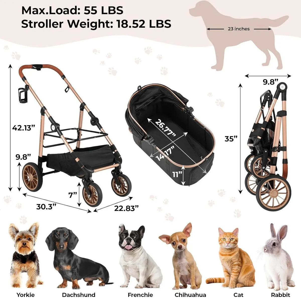 All Terrain Pet Stroller With Detachable Carrier And Folding Design