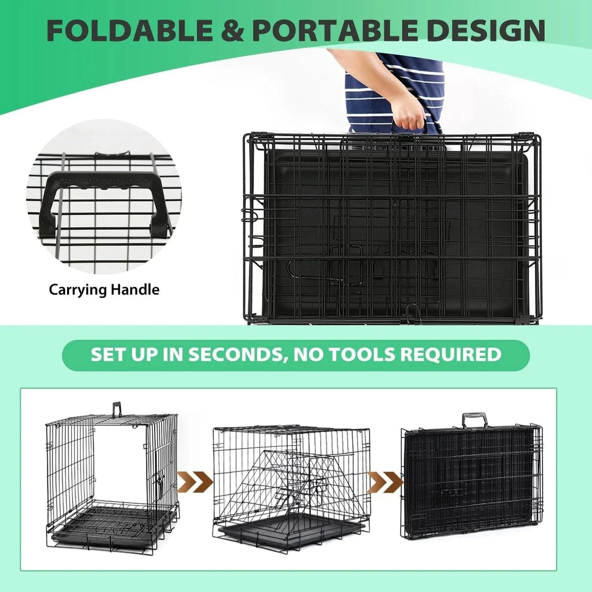 Premium Folding Pet Dog Crate With Secure Dual Entry Doors