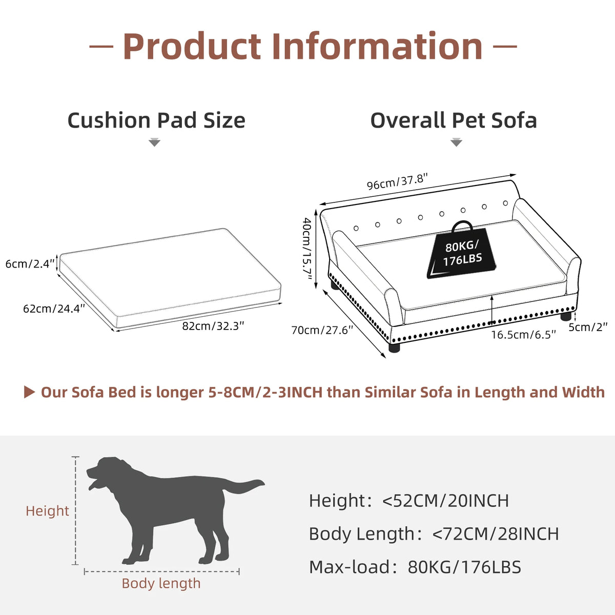 BINGOPAW Elevated Dog Sofa With Microfiber Leather Cover Removable Cushion