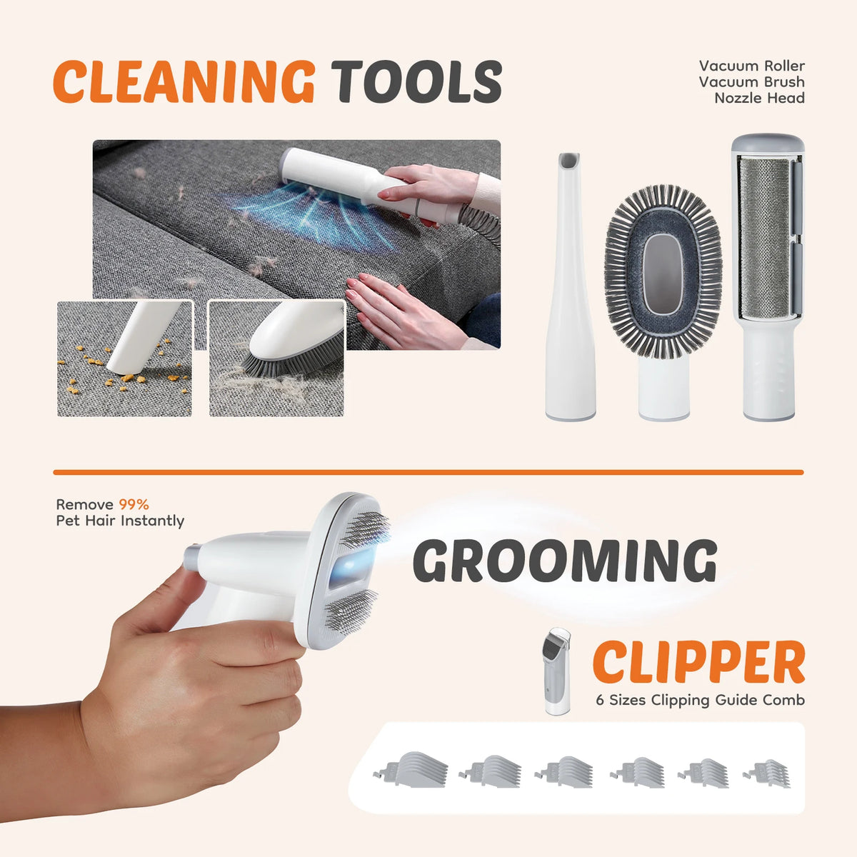 JHK Professional Cordless Pet Grooming Vacuum Kit Clipper Tools