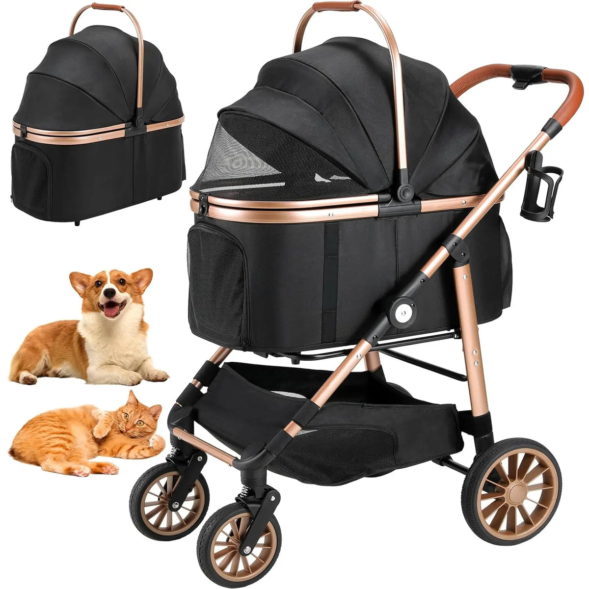All Terrain Pet Stroller With Detachable Carrier And Folding Design