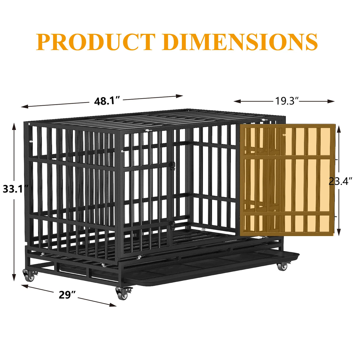 Heavy Duty Steel Dog Crate With Double Doors And Removable Tray