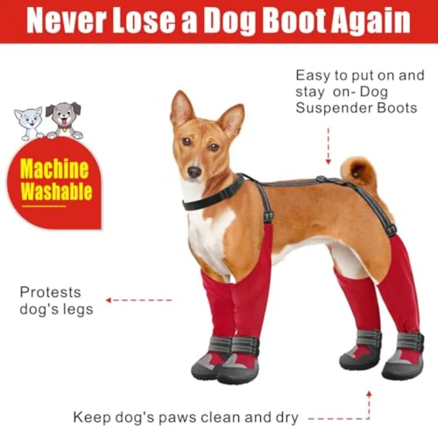 Waterproof Anti Slip Dog Suspender Boots For Winter Hiking