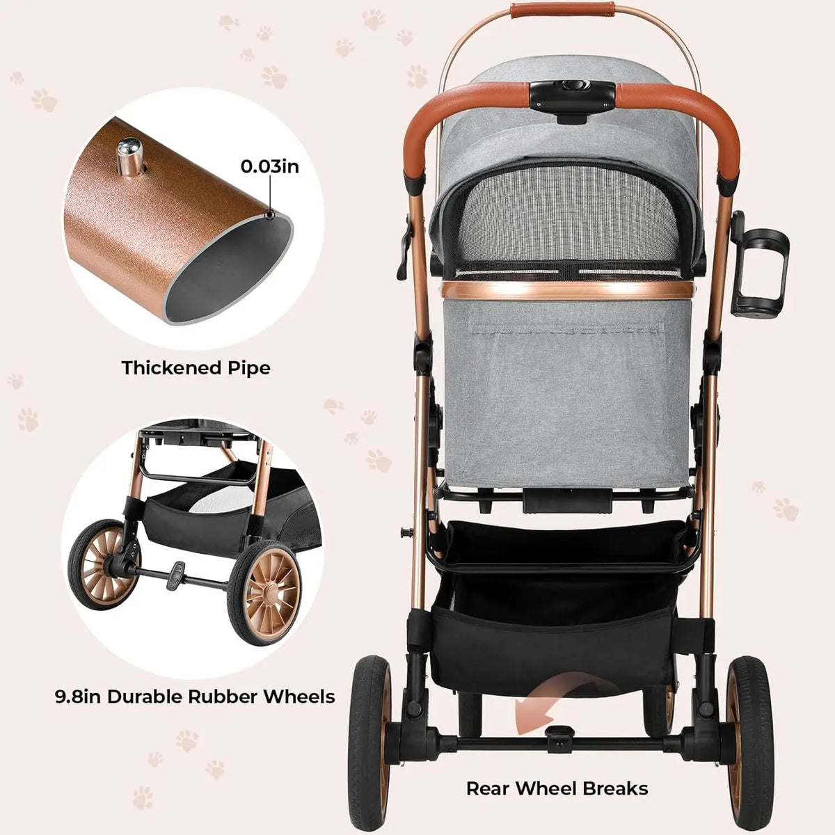 All Terrain Pet Stroller With Detachable Carrier And Folding Design