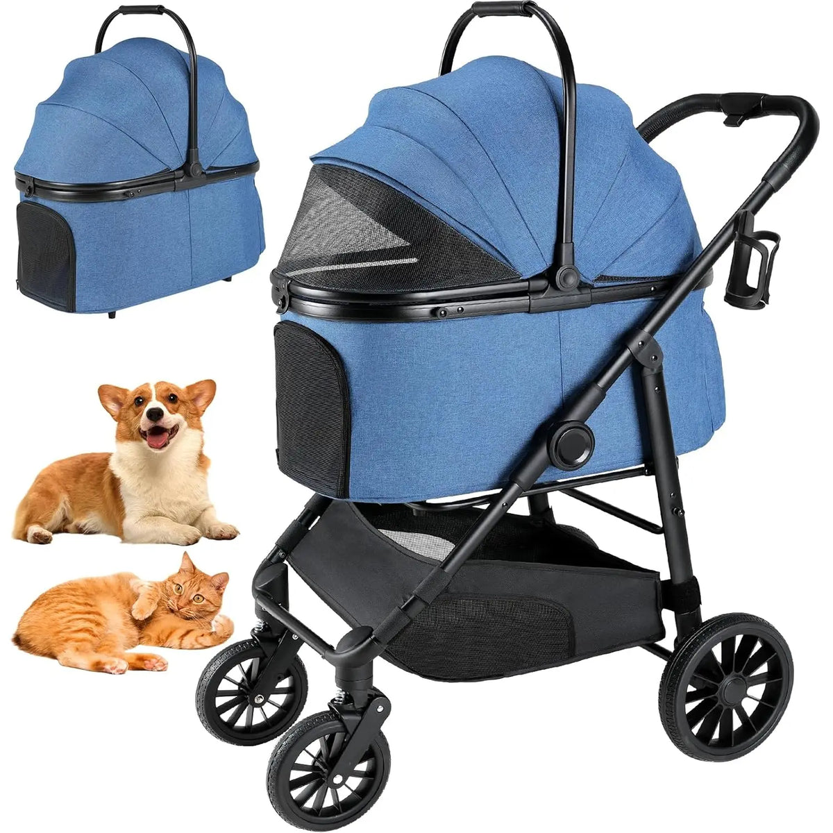 All Terrain Pet Stroller With Detachable Carrier And Folding Design