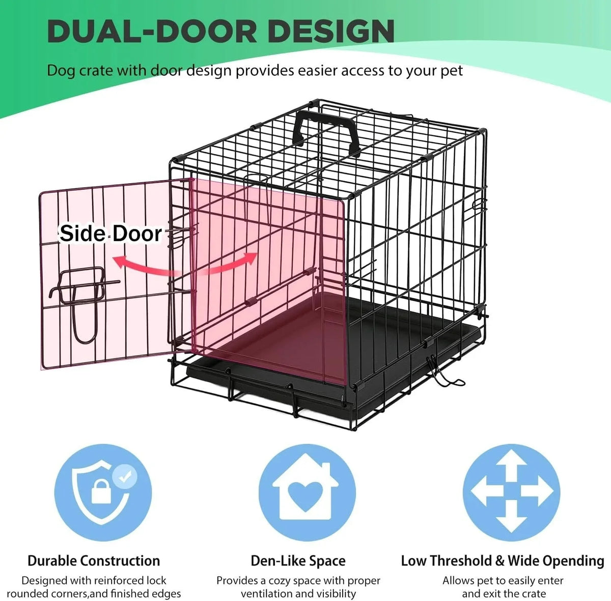 Premium Folding Pet Dog Crate With Secure Dual Entry Doors