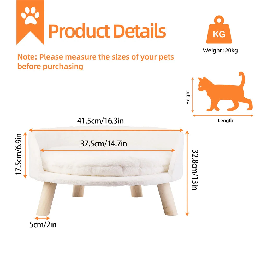 Borwart Elevated Dog Cat Sofa Bed with Removable Padded Cushion