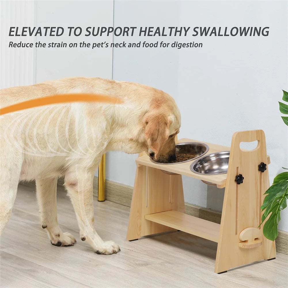 Height Adjustable Elevated Dog Bowl Stand With Stainless Steel Bowls