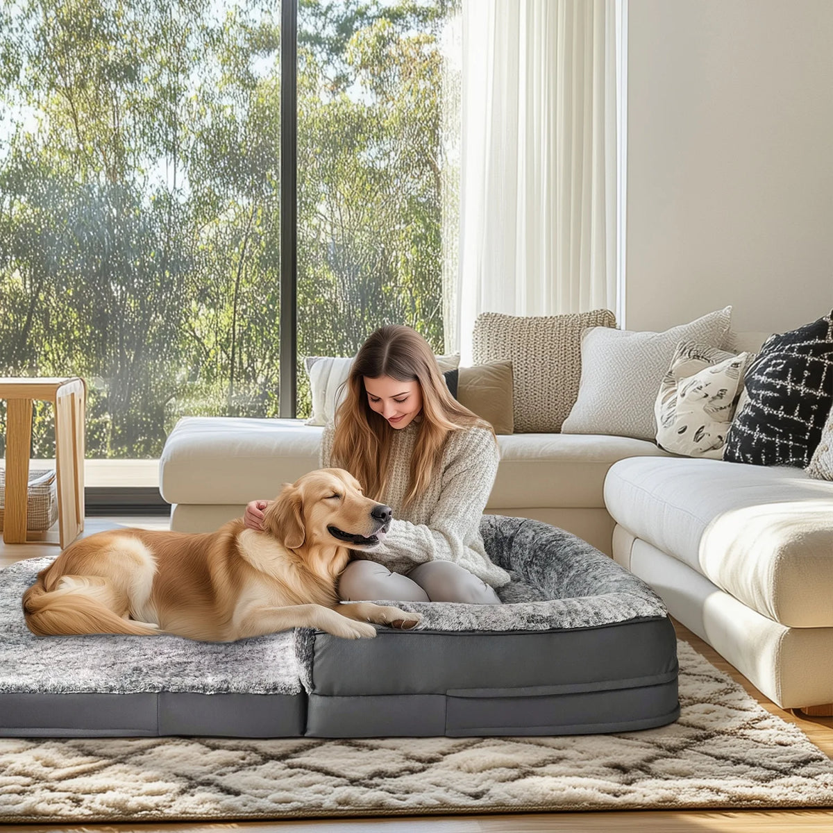 BINGOPAW Foldable Orthopedic Plush Pet Bed With Comfort Bolster