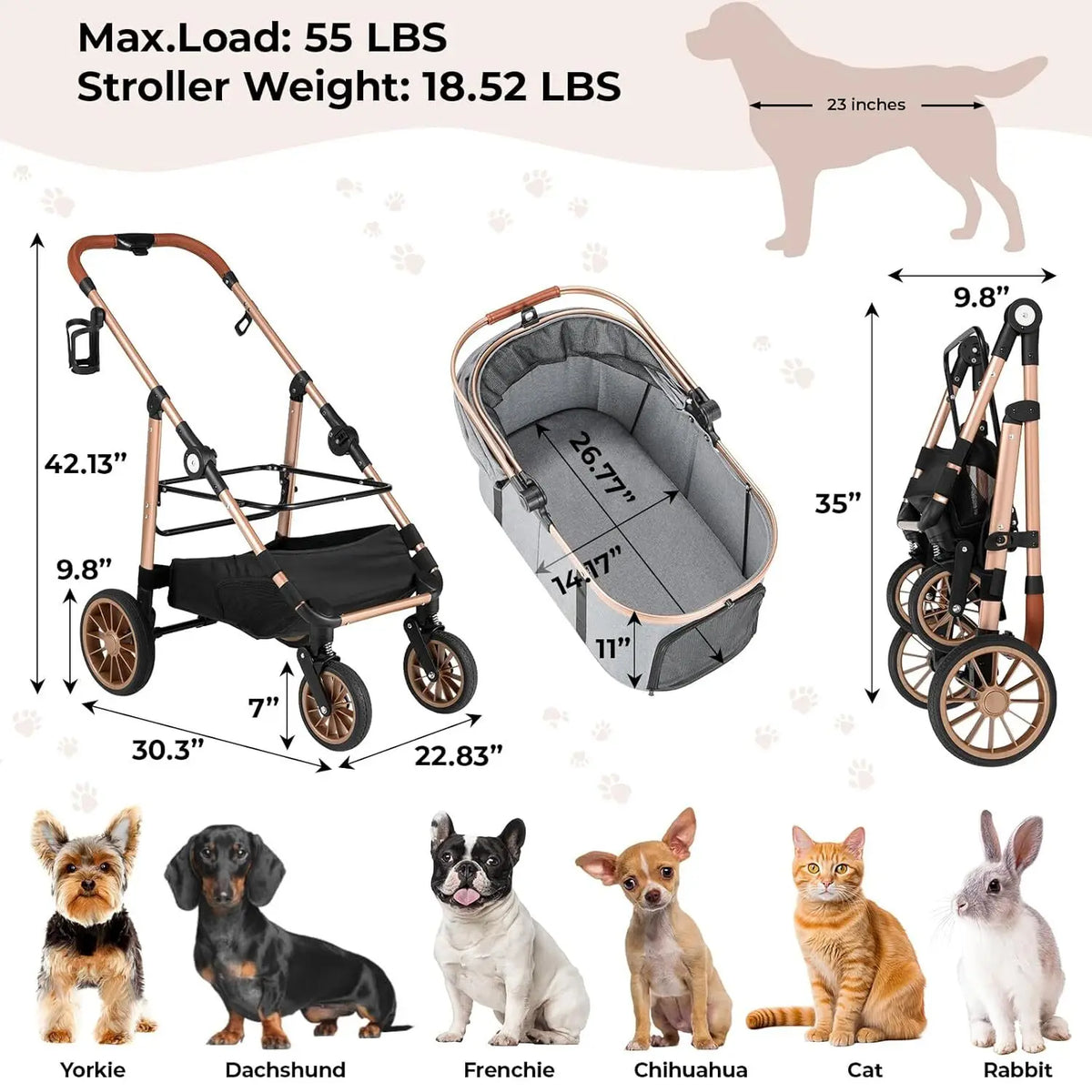 All Terrain Pet Stroller With Detachable Carrier And Folding Design