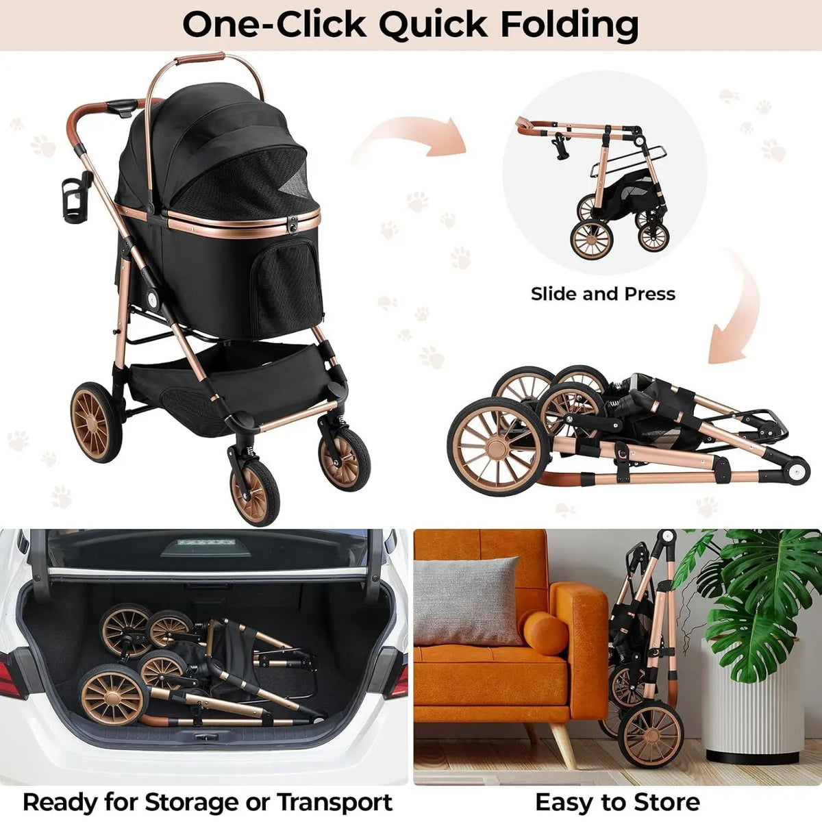 All Terrain Pet Stroller With Detachable Carrier And Folding Design
