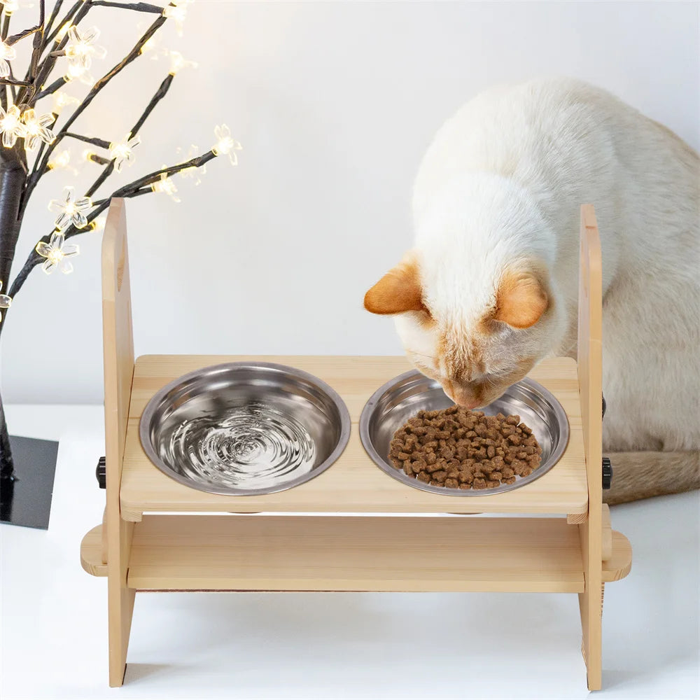 Height Adjustable Elevated Dog Bowl Stand With Stainless Steel Bowls