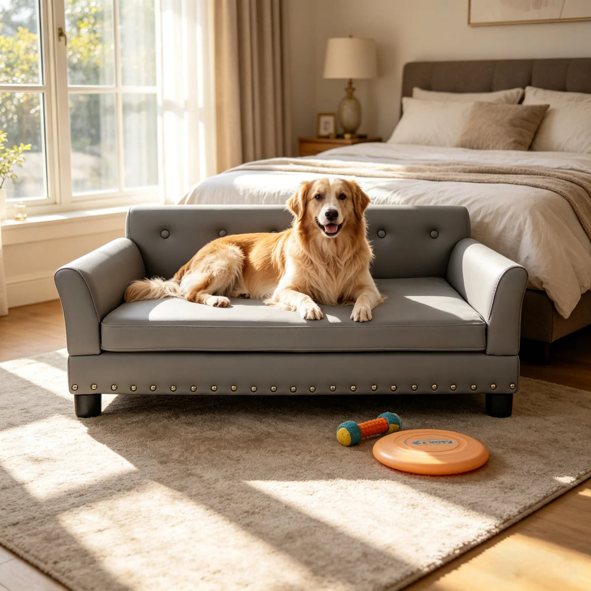 BINGOPAW Elevated Dog Sofa With Microfiber Leather Cover Removable Cushion