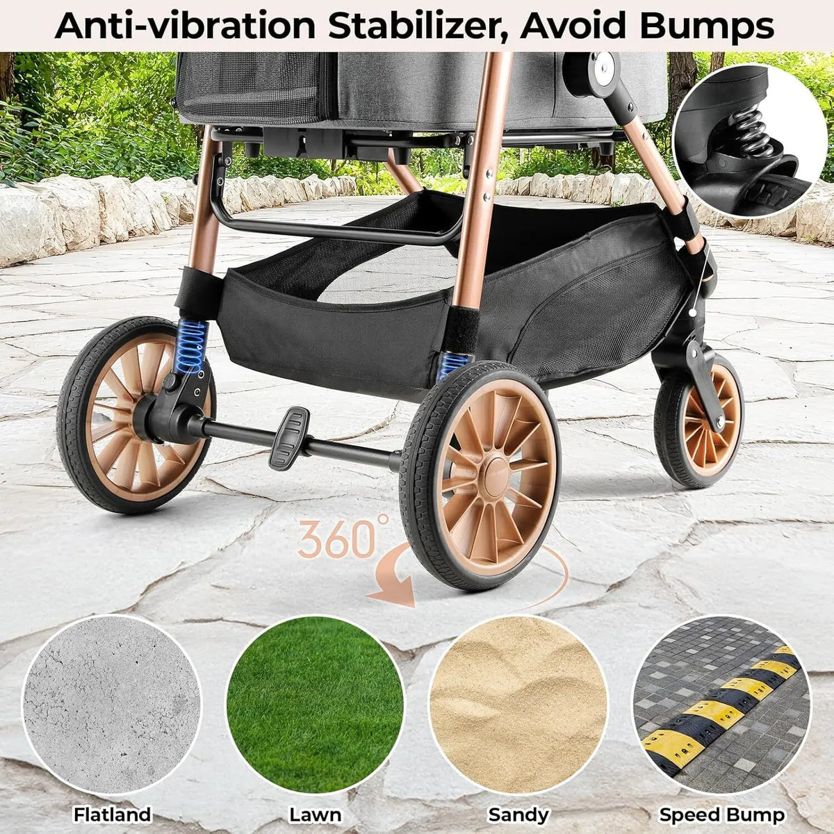All Terrain Pet Stroller With Detachable Carrier And Folding Design