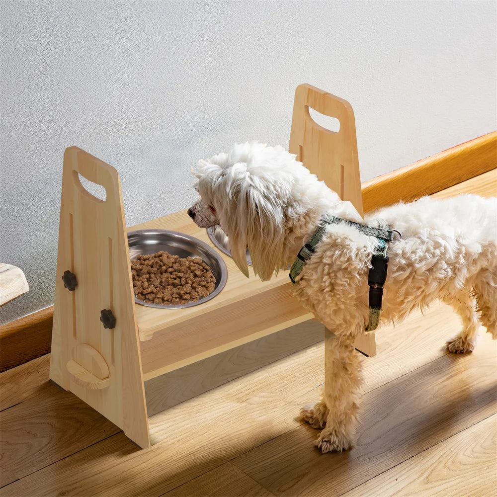 Height Adjustable Elevated Dog Bowl Stand With Stainless Steel Bowls