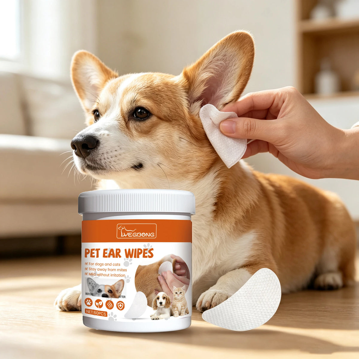 Yegbong Gentle Pet Ear Cleaning Wipes For Cats And Dogs