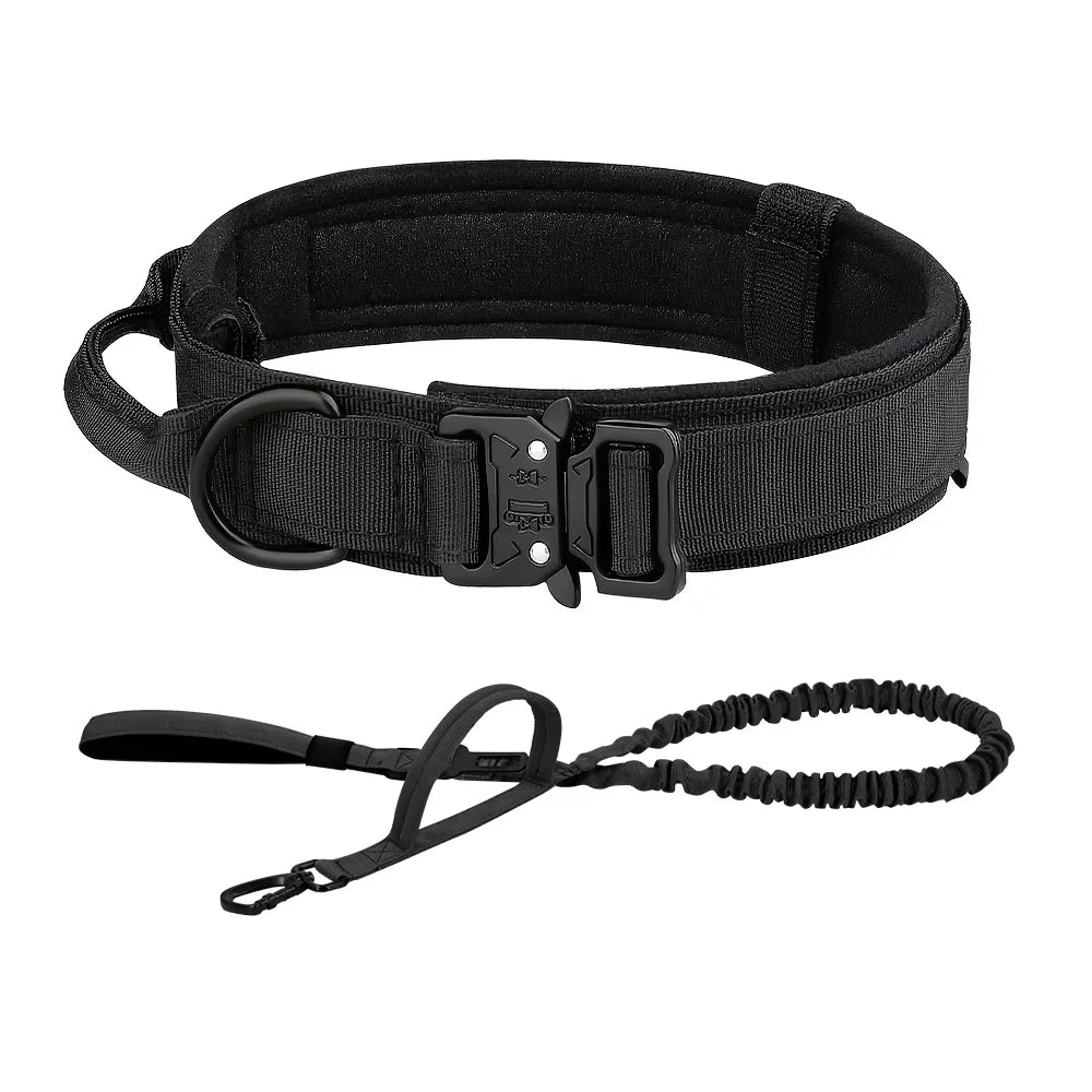 PetraVel Adjustable Tactical Dog Collar And Nylon Leash Set