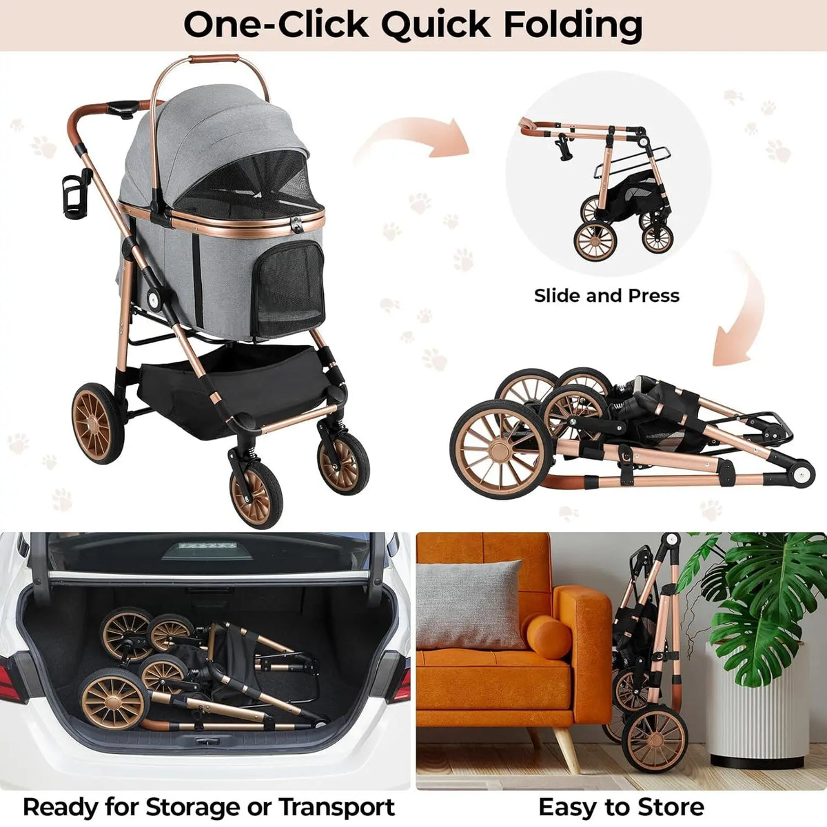 All Terrain Pet Stroller With Detachable Carrier And Folding Design