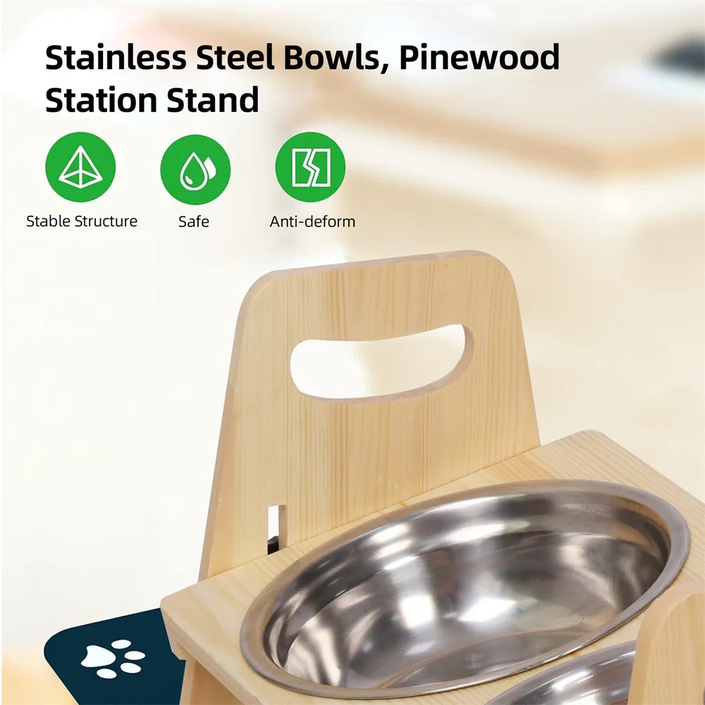 Height Adjustable Elevated Dog Bowl Stand With Stainless Steel Bowls