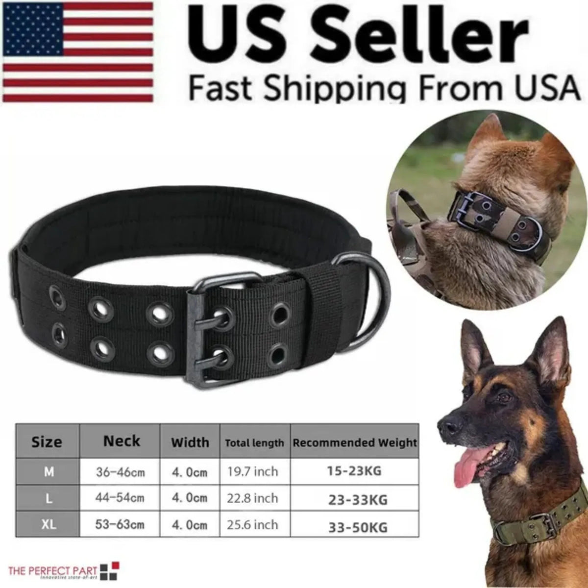 Heavy Duty Nylon Tactical Dog Collar With Metal Buckle K9