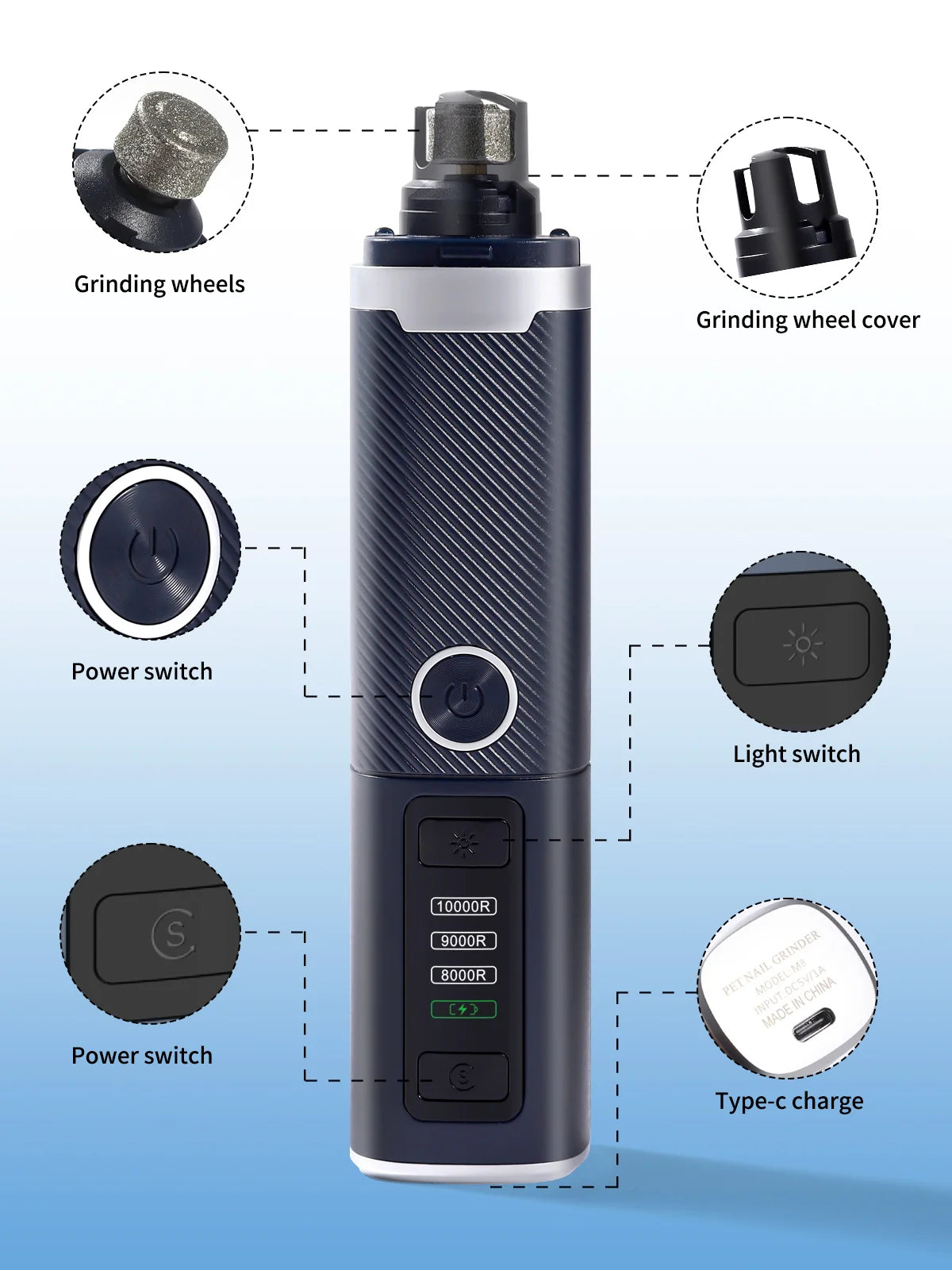 USB Rechargeable Dog Nail Grinder Electric Quiet Pet Clipper