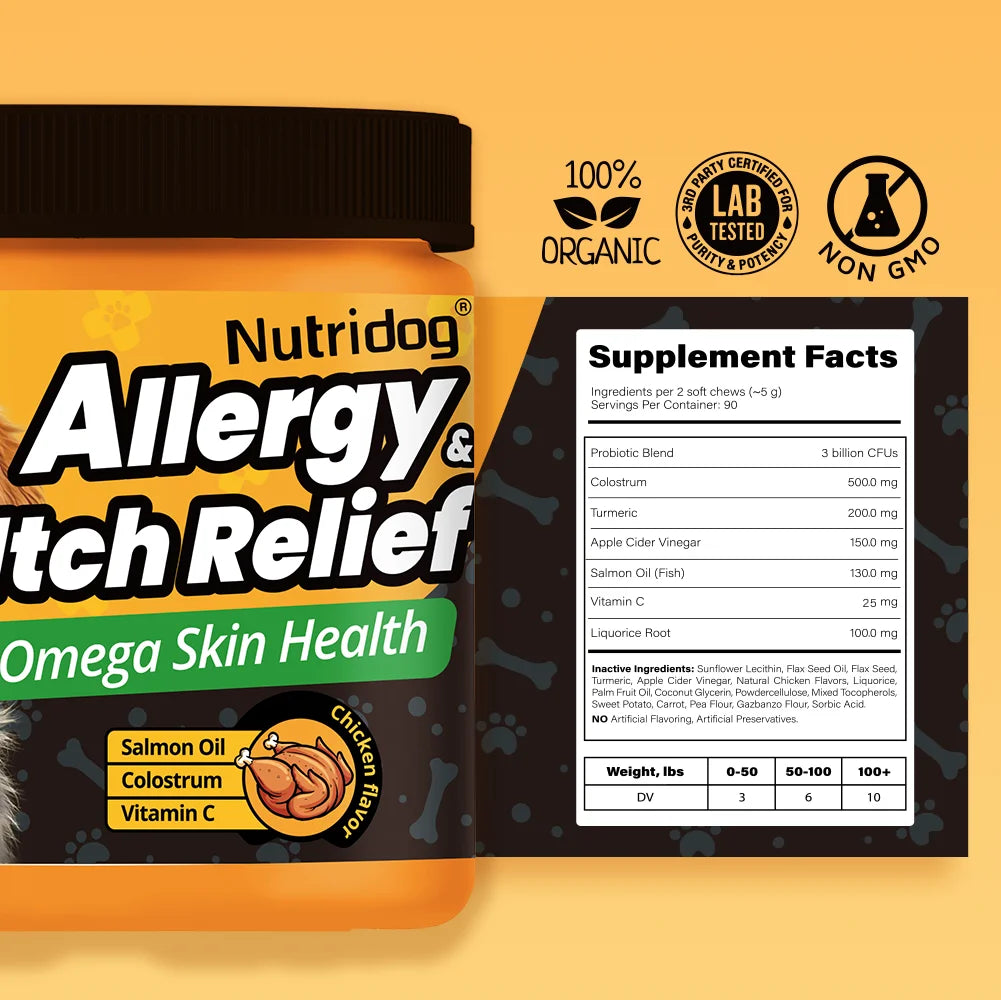 Nutridog Dog Allergy Itch Relief Chews Omega 3 Vitamin C