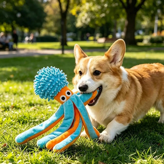 Interactive Plush Squeaky Octopus Dog And Cat Chew Toy Set