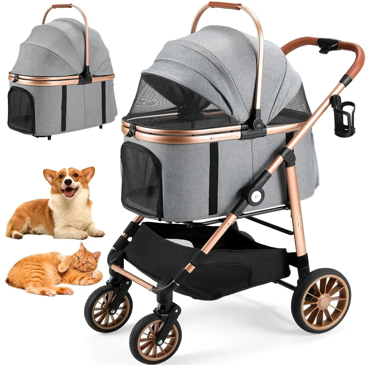 All Terrain Pet Stroller With Detachable Carrier And Folding Design