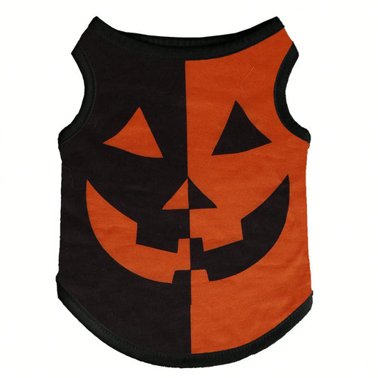 Funny Pumpkin Print Dog Costume Shirt Holiday Festival Party Apparel