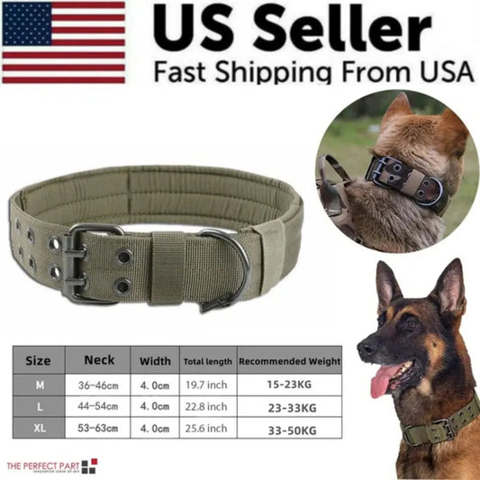 Heavy Duty Nylon Tactical Dog Collar With Metal Buckle K9