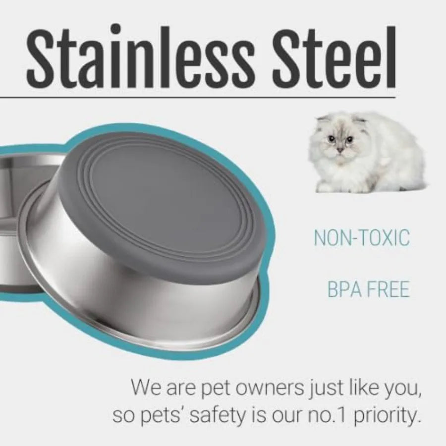 Nonslip Stainless Steel Dog And Cat Bowls With Silicone Base
