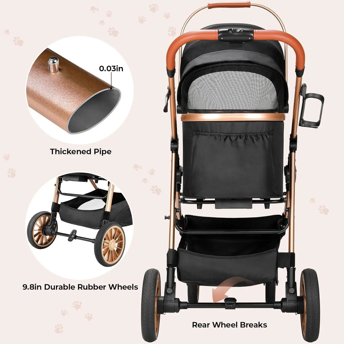 All Terrain Pet Stroller With Detachable Carrier And Folding Design