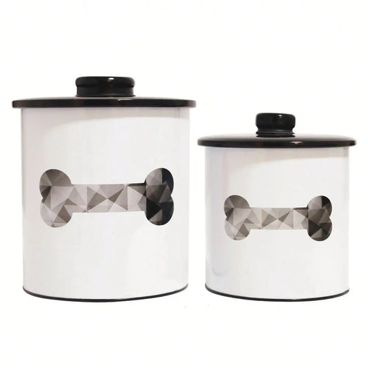 Two Piece Round Tin Dog Treat Storage Jar With Cover