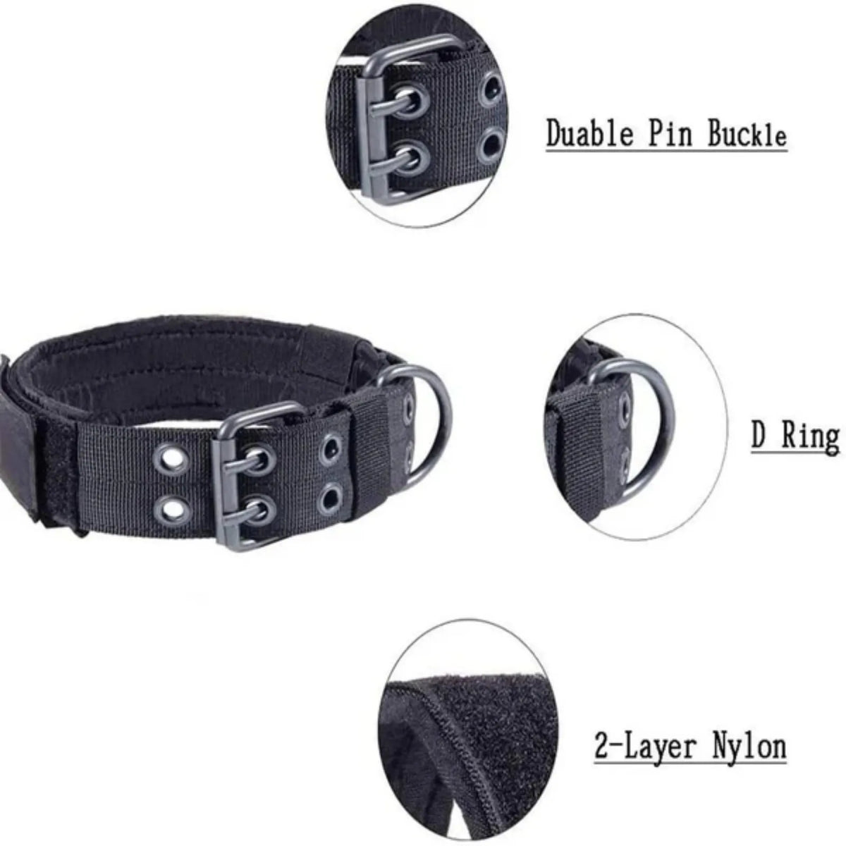 Heavy Duty Nylon Tactical Dog Collar With Metal Buckle K9