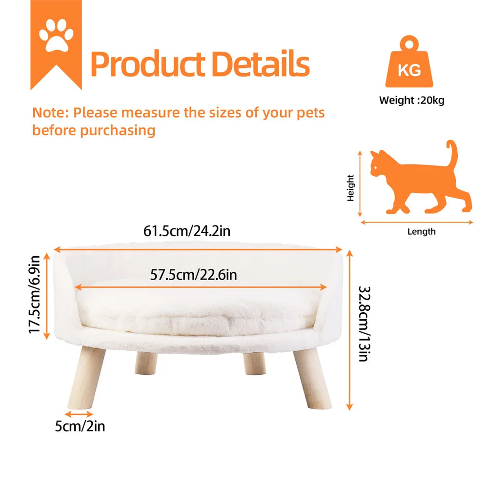 Borwart Elevated Dog Cat Sofa Bed with Removable Padded Cushion
