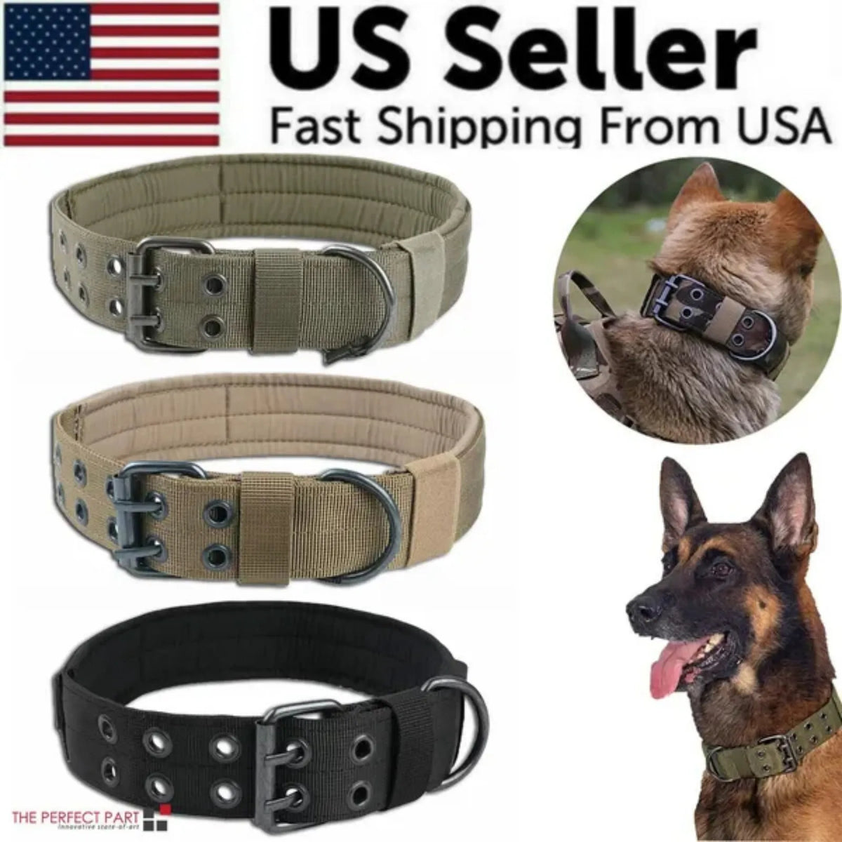 Heavy Duty Nylon Tactical Dog Collar With Metal Buckle K9
