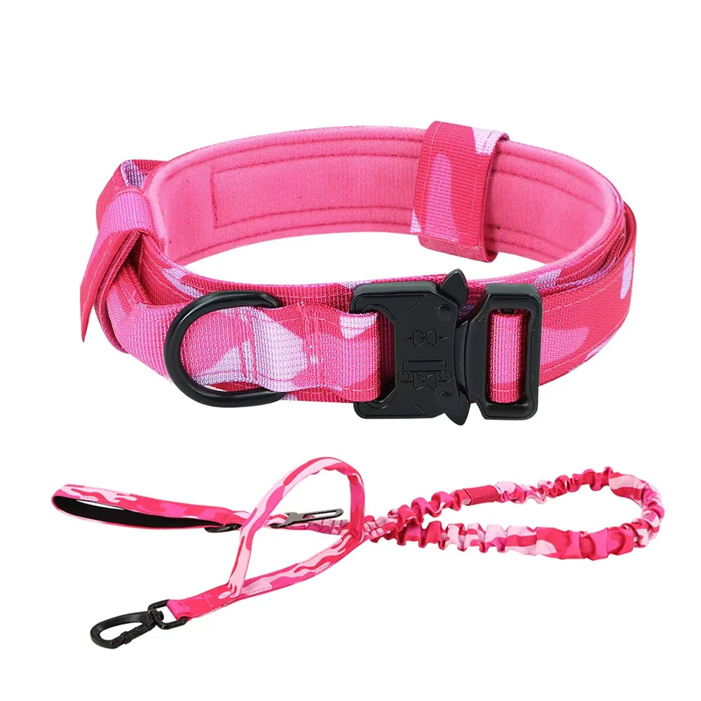 PetraVel Adjustable Tactical Dog Collar And Nylon Leash Set