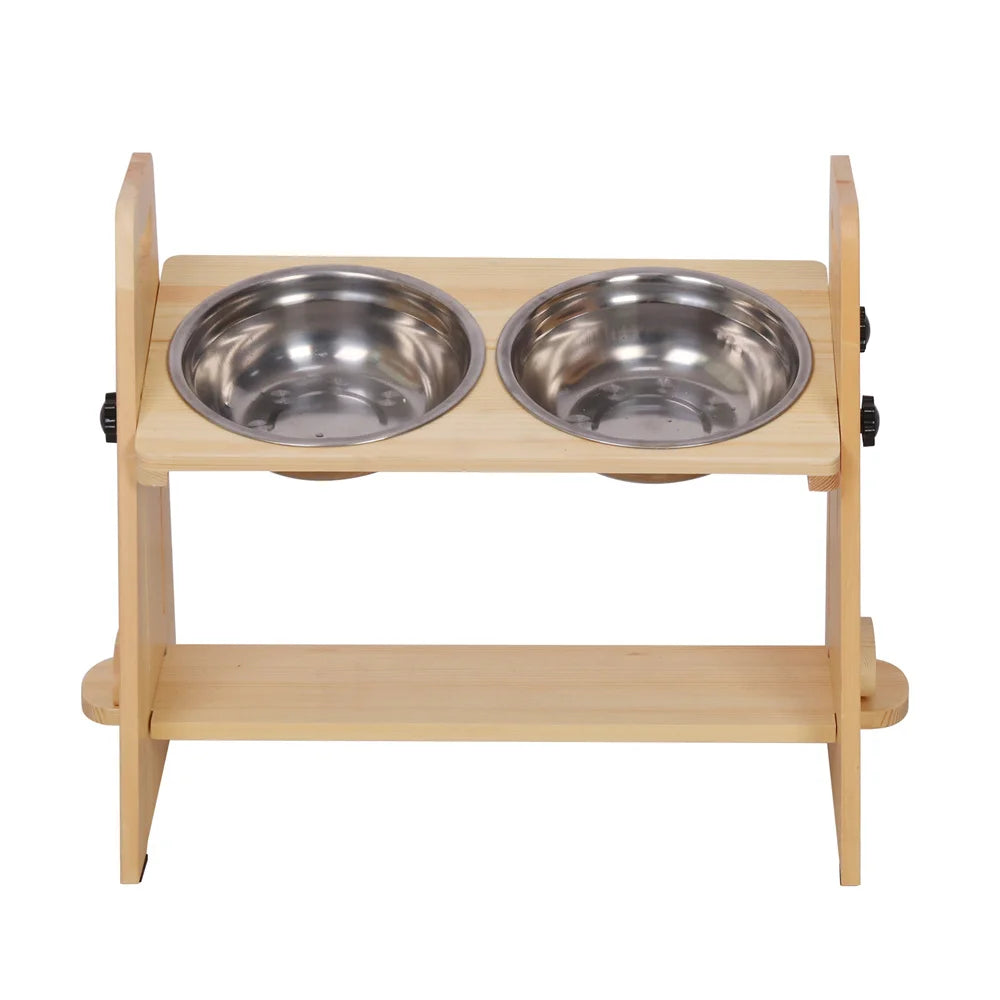 Height Adjustable Elevated Dog Bowl Stand With Stainless Steel Bowls
