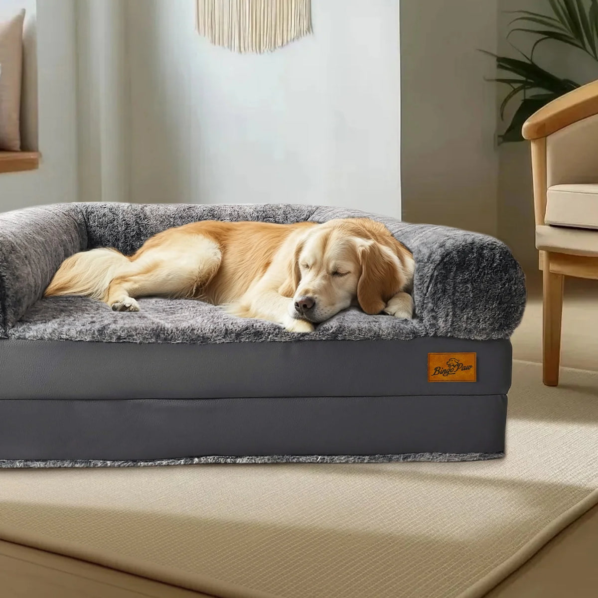 BINGOPAW Foldable Orthopedic Plush Pet Bed With Comfort Bolster