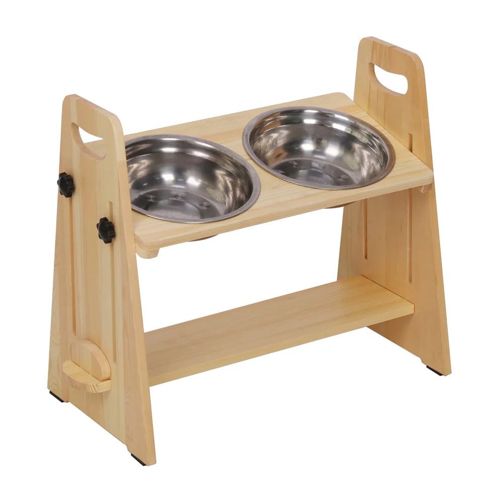 Height Adjustable Elevated Dog Bowl Stand With Stainless Steel Bowls