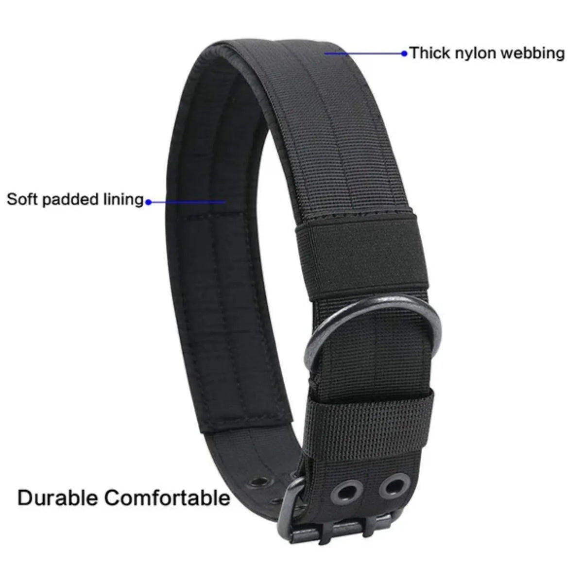 Heavy Duty Nylon Tactical Dog Collar With Metal Buckle K9