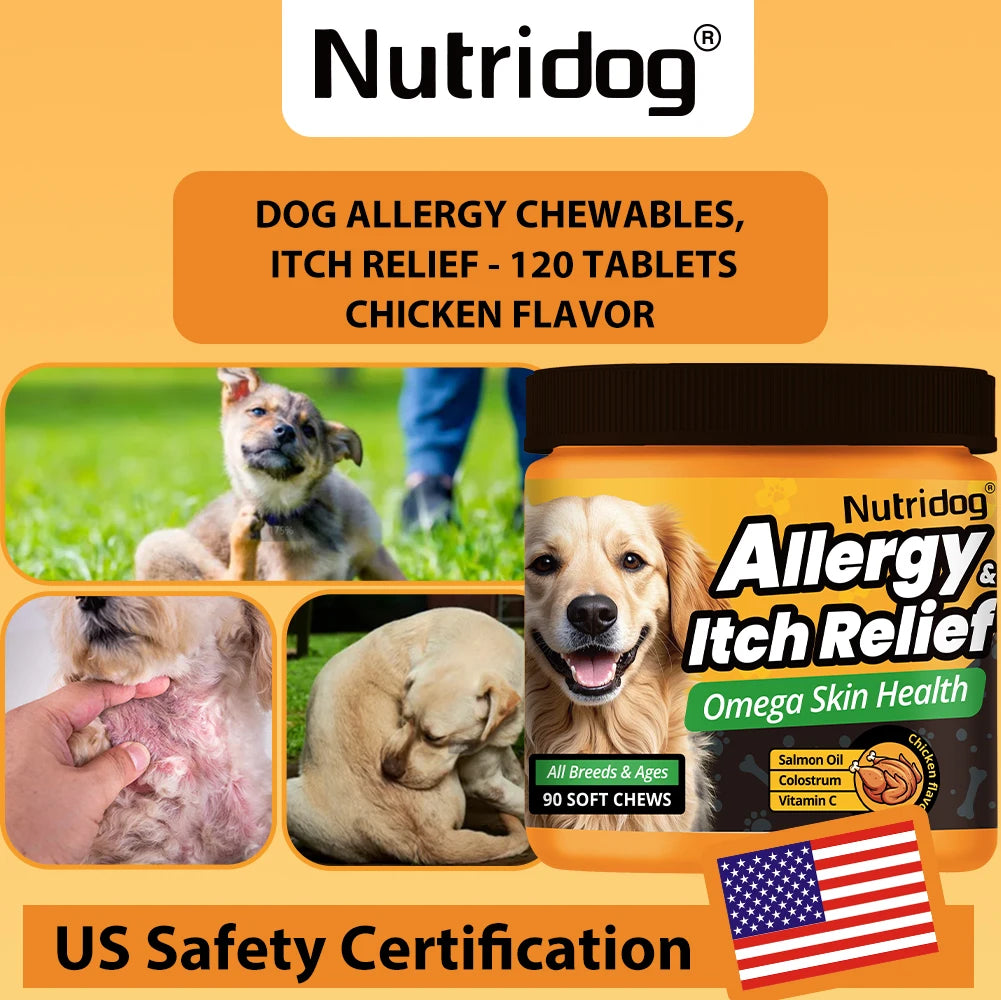 Nutridog Dog Allergy Itch Relief Chews Omega 3 Vitamin C