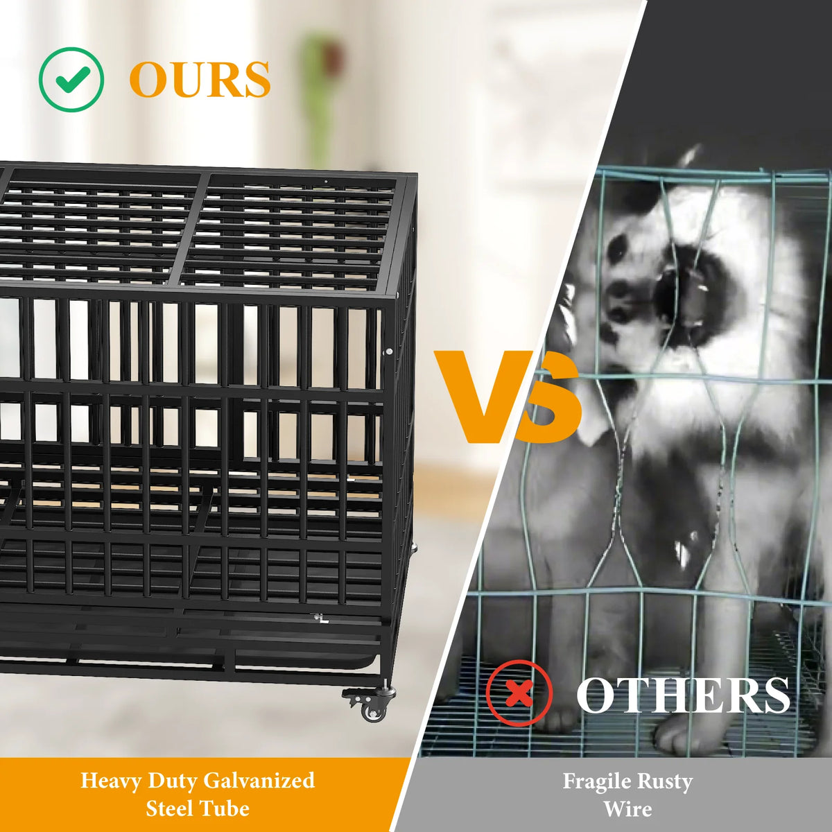 Heavy Duty Steel Dog Crate With Double Doors And Removable Tray