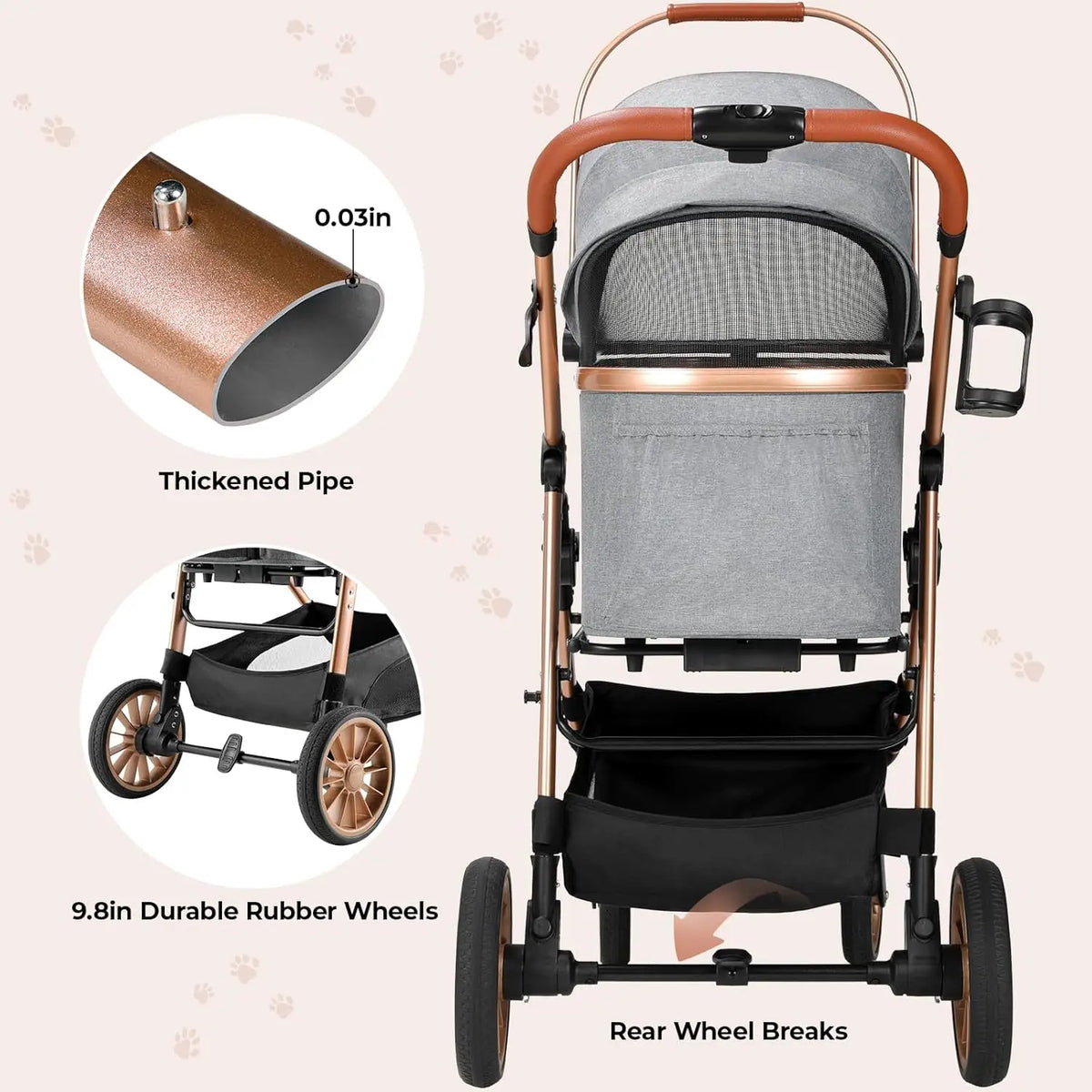 All Terrain Pet Stroller With Detachable Carrier And Folding Design