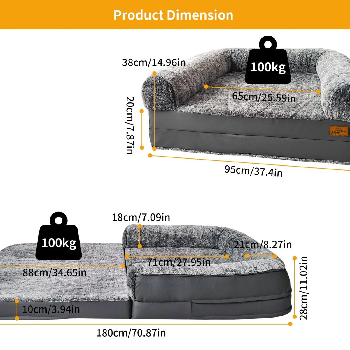 BINGOPAW Foldable Orthopedic Plush Pet Bed With Comfort Bolster