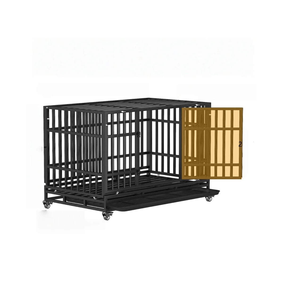 Heavy Duty Steel Dog Crate With Double Doors And Removable Tray